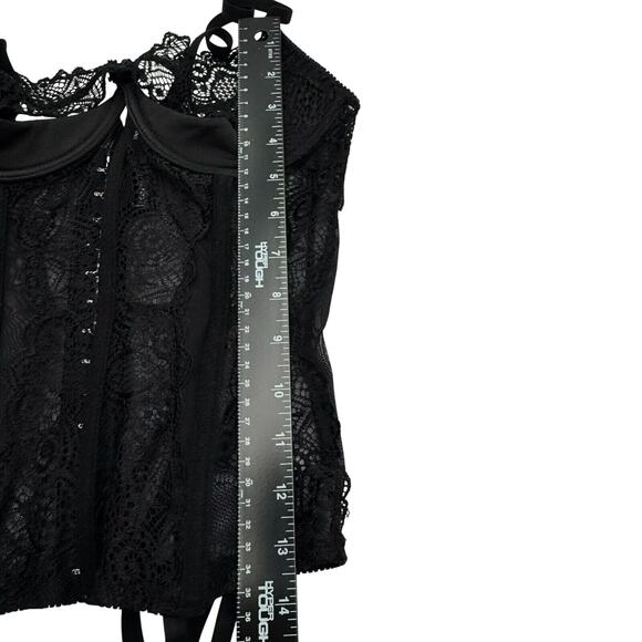 FREDERICKS OF HOLLYWOOD Small Black Lace Demi Cup Sheer Corset Top Garter Clips - Picture 10 of 10